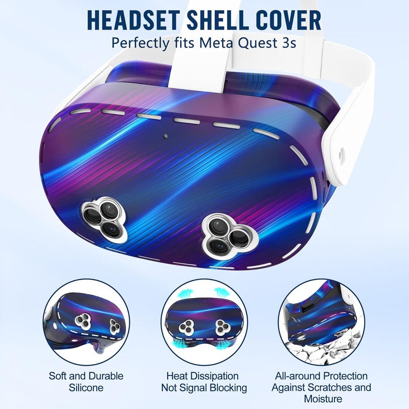 ms cleo Silicone Cover Set Compatible with Meta/Oculus Quest 3s Accessories, Silicone Face Cover, Controller Grip Cover, Camera Lens Protector, VR Shell Cover, Protective Lens Cover, Not Fit Quest 3 - Image 2
